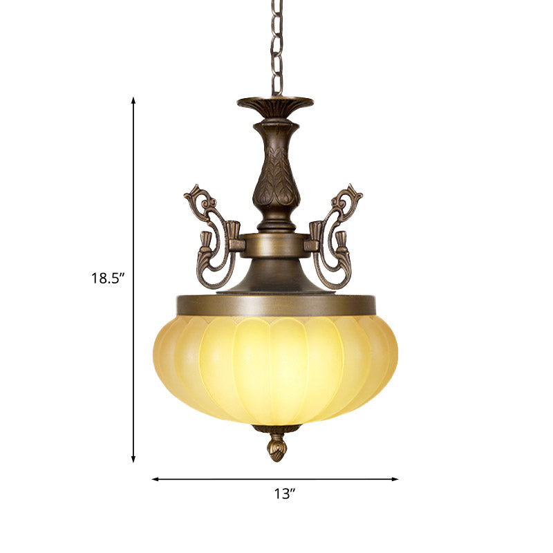 3-Head Pumpkin Chandelier Light Traditional Bronze Frosted Glass - Rebooters