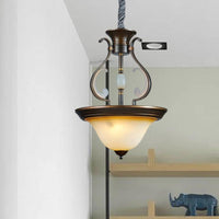 Bell Beige Glass Chandelier Lamp Antique 4-Light Pendant Light - Rebooters