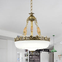 Beige/Bronze 3 Bulbs Chandelier White Glass Pendant Light - Rebooters