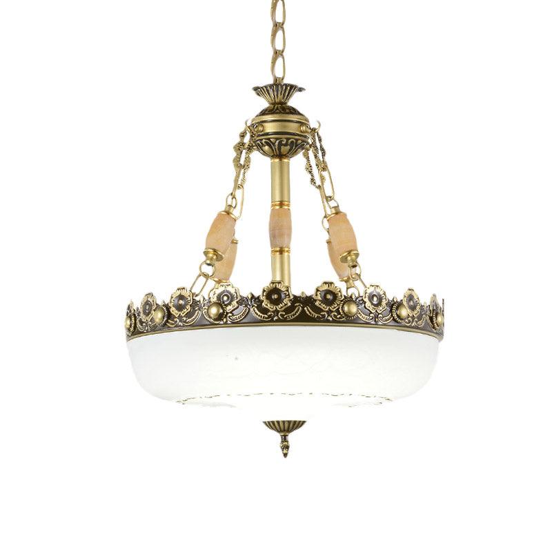 Beige/Bronze 3 Bulbs Chandelier White Glass Pendant Light - Rebooters