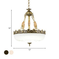 Beige/Bronze 3 Bulbs Chandelier White Glass Pendant Light - Rebooters