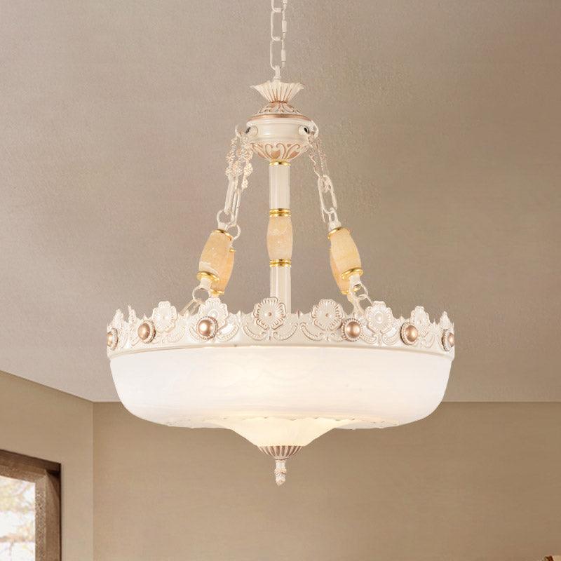 Beige/Bronze 3 Bulbs Chandelier White Glass Pendant Light - Rebooters