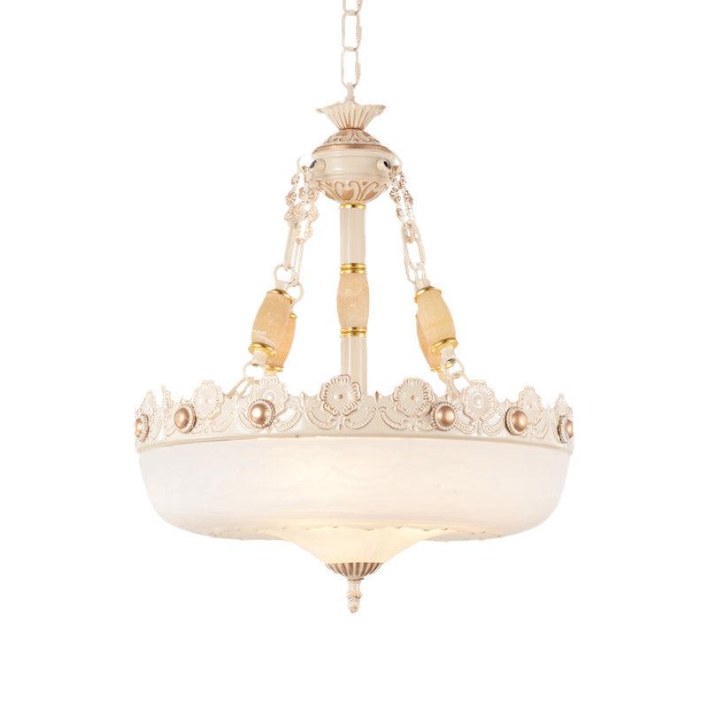 Beige/Bronze 3 Bulbs Chandelier White Glass Pendant Light - Rebooters