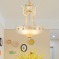 12"/16" W Cream Glass Inverted Chandelier Traditionalist - Rebooters