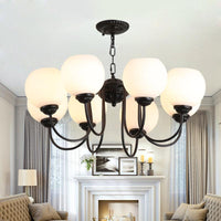 8 Lights Globe Chandelier Pendant Light Black Finish Glass Lamp - Rebooters