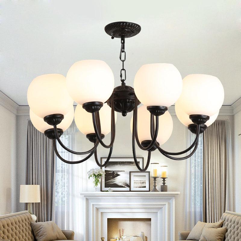 8 Lights Globe Chandelier Pendant Light Black Finish Glass Lamp - Rebooters