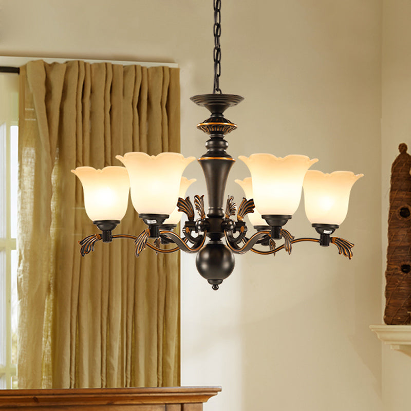 6 Bulbs Hanging Chandelier Vintage Floral Frosted Glass Light - Rebooters