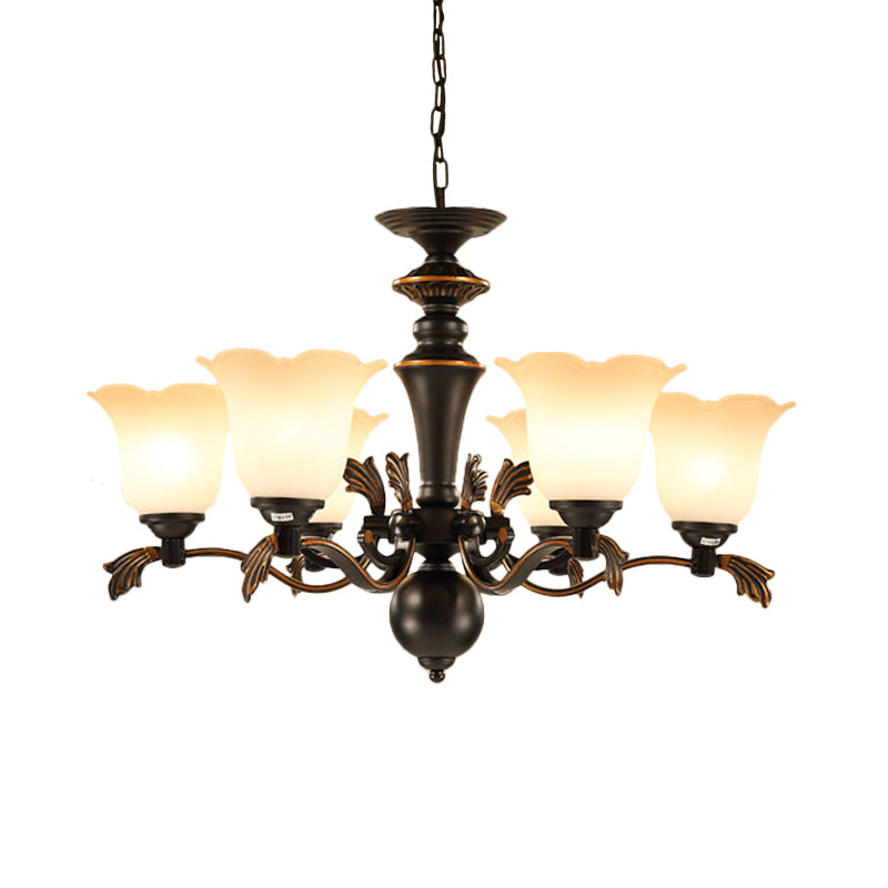 6 Bulbs Hanging Chandelier Vintage Floral Frosted Glass Light - Rebooters