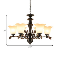 6 Bulbs Hanging Chandelier Vintage Floral Frosted Glass Light - Rebooters