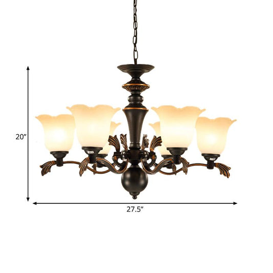 6 Bulbs Hanging Chandelier Vintage Floral Frosted Glass Light - Rebooters