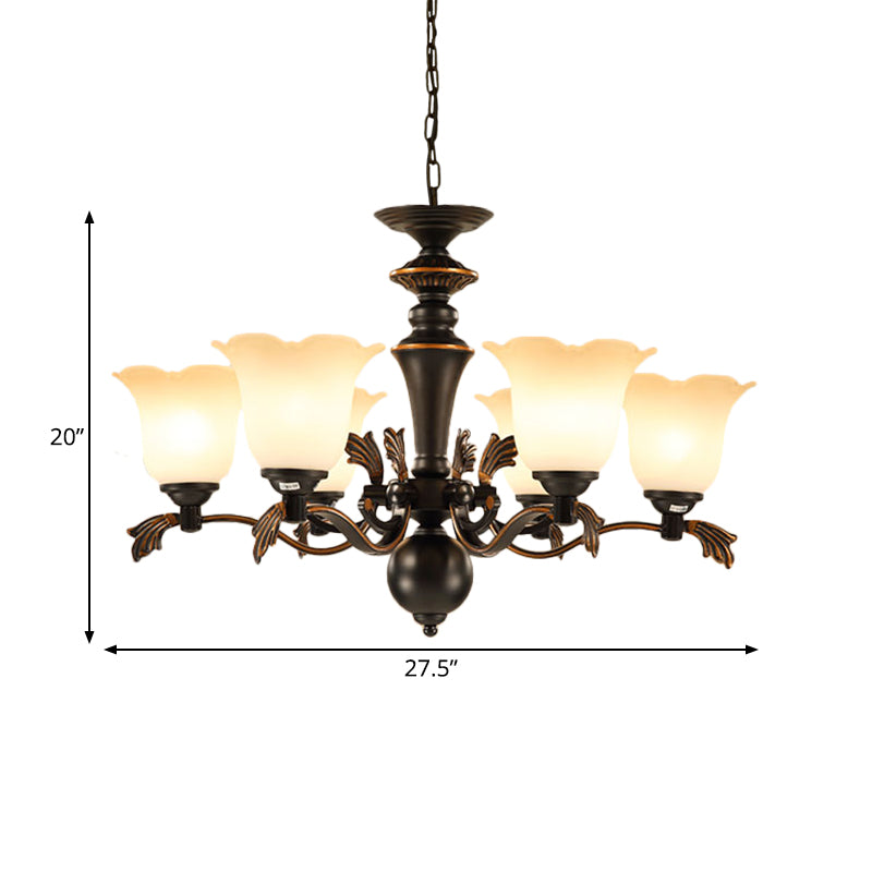 6 Bulbs Hanging Chandelier Vintage Floral Frosted Glass Light - Rebooters