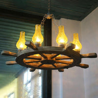 8 Lights Chandelier Lighting Coastal Corridor Wood Rudder Pendant Light Kit - Rebooters