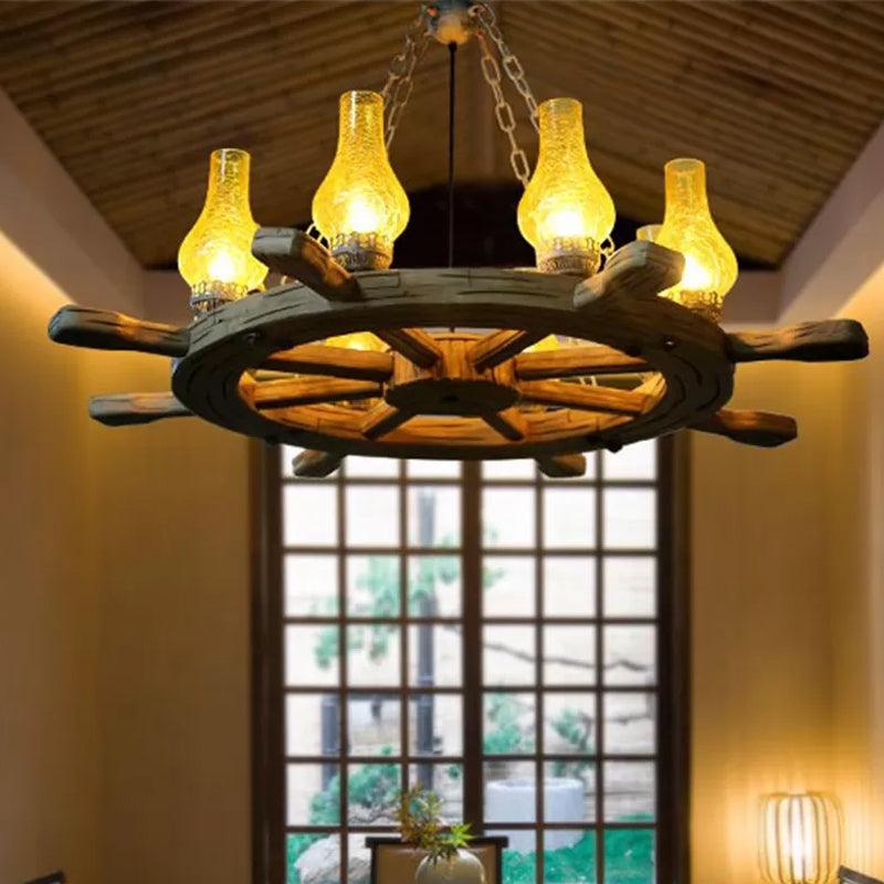 8 Lights Chandelier Lighting Coastal Corridor Wood Rudder Pendant Light Kit - Rebooters