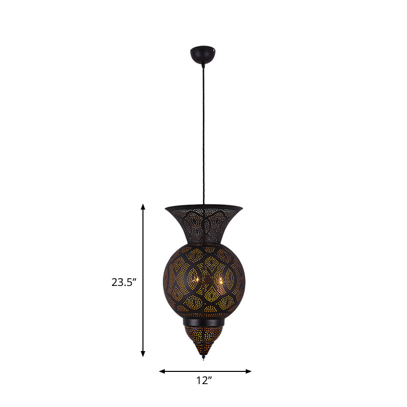 3-Bulb Etched Urn Hanging Chandelier Black Metal Lamp - Rebooters