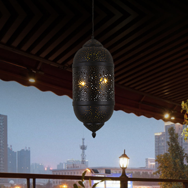 3-Light Hanging Light Kit Arab Etched Metal Chandelier Black - Rebooters