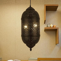 3-Light Hanging Light Kit Arab Etched Metal Chandelier Black - Rebooters