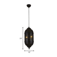 3-Light Hanging Light Kit Arab Etched Metal Chandelier Black - Rebooters