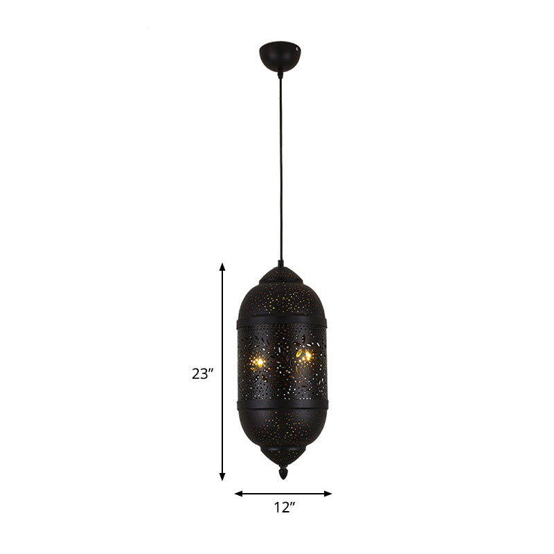 3-Light Hanging Light Kit Arab Etched Metal Chandelier Black - Rebooters