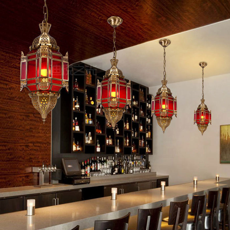 Lantern Restaurant Pendant Lighting Traditional Red Glass Chandelier - Rebooters