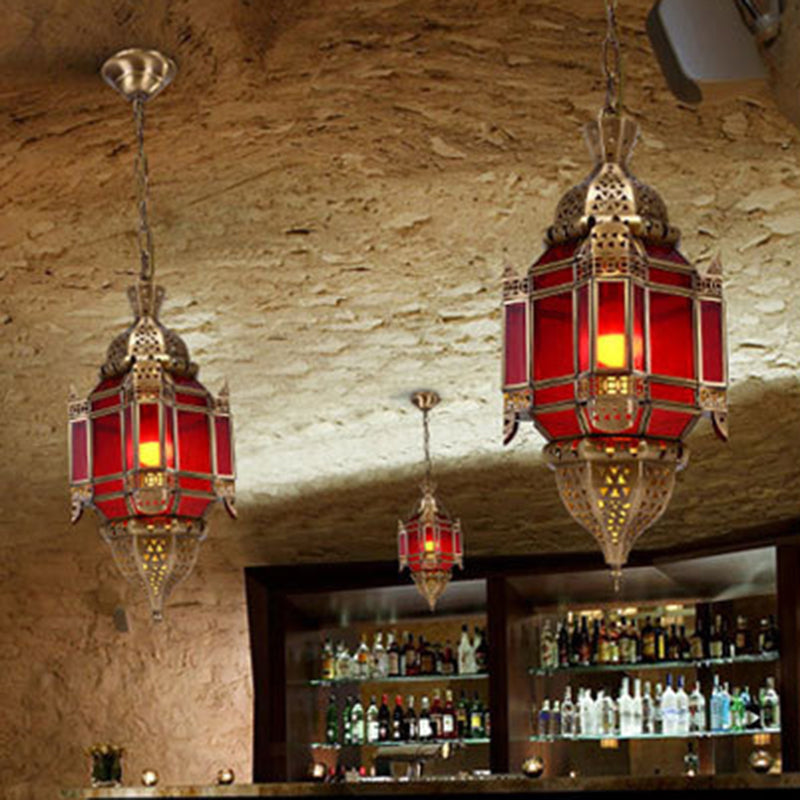 Lantern Restaurant Pendant Lighting Traditional Red Glass Chandelier - Rebooters
