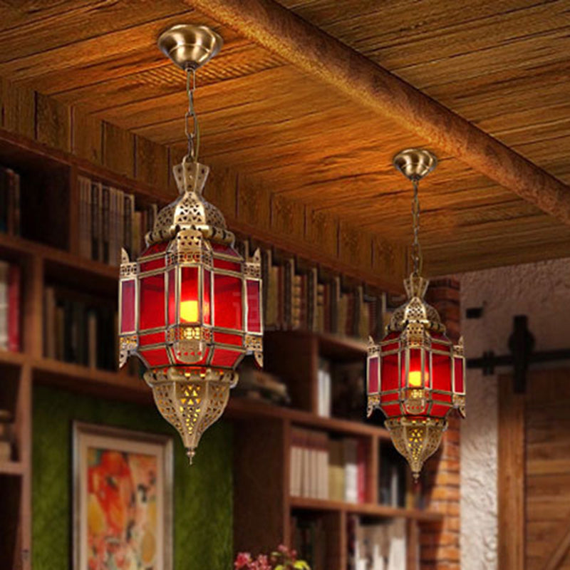 Lantern Restaurant Pendant Lighting Traditional Red Glass Chandelier - Rebooters
