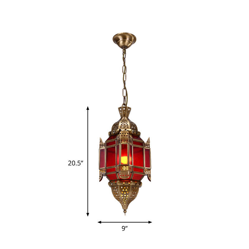 Lantern Restaurant Pendant Lighting Traditional Red Glass Chandelier - Rebooters