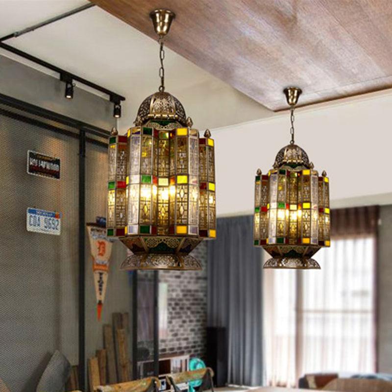 4 Bulbs Metallic Pendant Chandelier Rustic Brass Lantern Shade - Rebooters