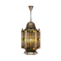 4 Bulbs Metallic Pendant Chandelier Rustic Brass Lantern Shade - Rebooters