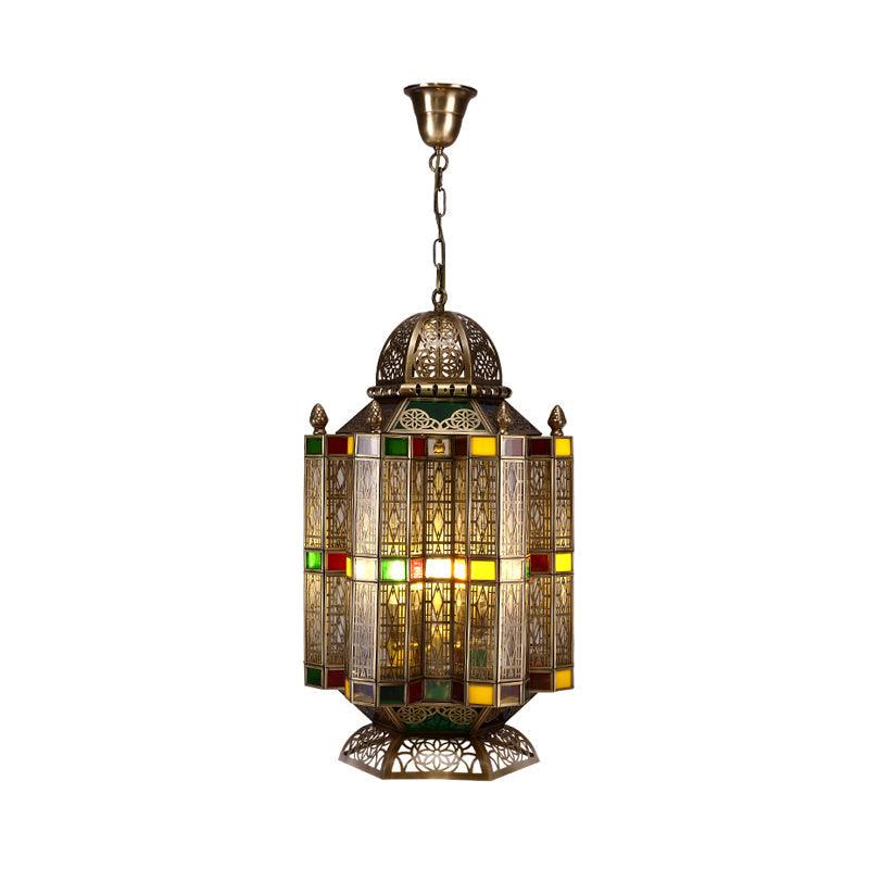 4 Bulbs Metallic Pendant Chandelier Rustic Brass Lantern Shade - Rebooters