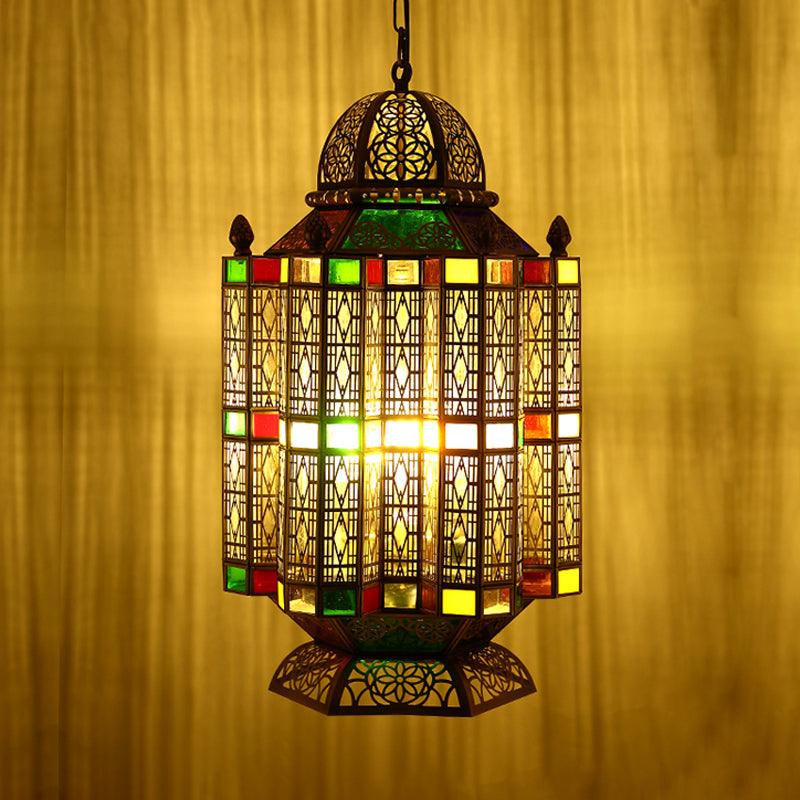 4 Bulbs Metallic Pendant Chandelier Rustic Brass Lantern Shade - Rebooters