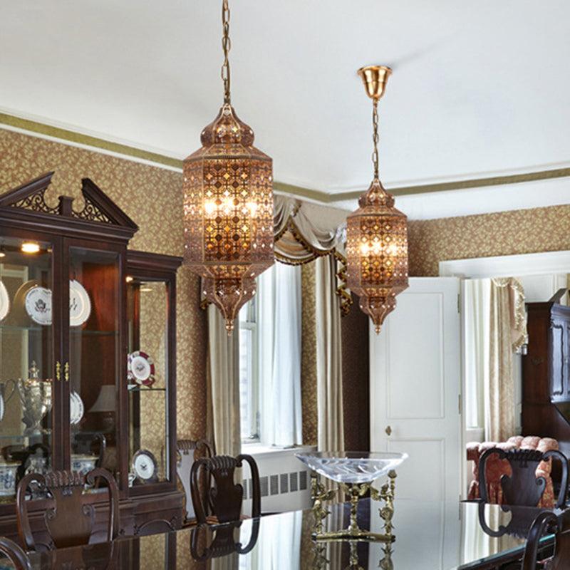 Arab Hexagonal Chandelier Light 3-Bulb Pendant in Brass - Rebooters