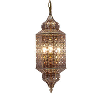 Arab Hexagonal Chandelier Light 3-Bulb Pendant in Brass - Rebooters