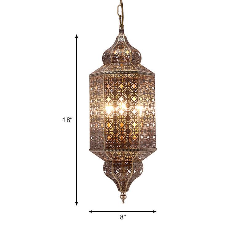Arab Hexagonal Chandelier Light 3-Bulb Pendant in Brass - Rebooters