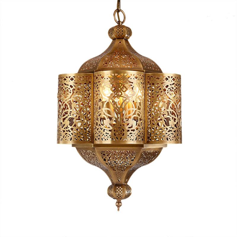 3 Heads Etched Lantern Pendant Lamp Arab Style Brass Chandelier - Rebooters