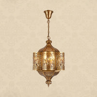 3 Heads Etched Lantern Pendant Lamp Arab Style Brass Chandelier - Rebooters