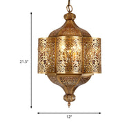 3 Heads Etched Lantern Pendant Lamp Arab Style Brass Chandelier - Rebooters
