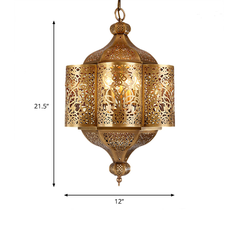 3 Heads Etched Lantern Pendant Lamp Arab Style Brass Chandelier - Rebooters