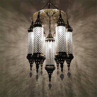 Arab Cylinder Hanging Lamp 7 Heads Clear Crackle Glass Chandelier - Rebooters