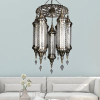Arab Cylinder Hanging Lamp 7 Heads Clear Crackle Glass Chandelier - Rebooters