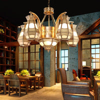 8 Heads Diamond Pendant Chandelier Arab Style Brass Opal Glass - Rebooters