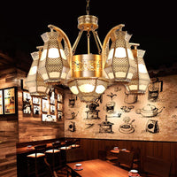 8 Heads Diamond Pendant Chandelier Arab Style Brass Opal Glass - Rebooters