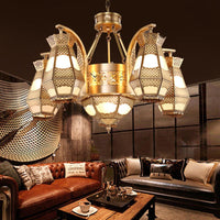 8 Heads Diamond Pendant Chandelier Arab Style Brass Opal Glass - Rebooters