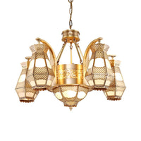 8 Heads Diamond Pendant Chandelier Arab Style Brass Opal Glass - Rebooters
