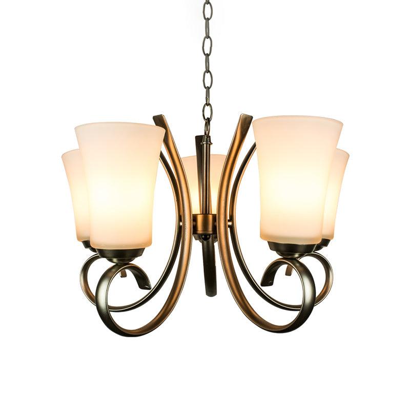 3 Lights Curving Hanging Lamp Vintage Brass Frosted Glass Chandelier Pendant Light - Rebooters