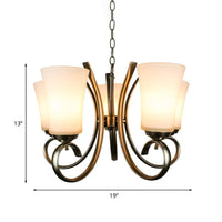3 Lights Curving Hanging Lamp Vintage Brass Frosted Glass Chandelier Pendant Light - Rebooters