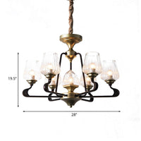 7-Head Clear Ribbed Glass Pendant Antique Black Tulip Chandelier - Rebooters