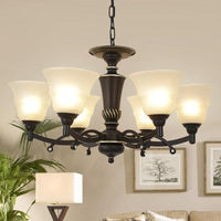 6/8 Bulbs Chandelier Lighting Bell Frosted Glass Fixture Black - Rebooters
