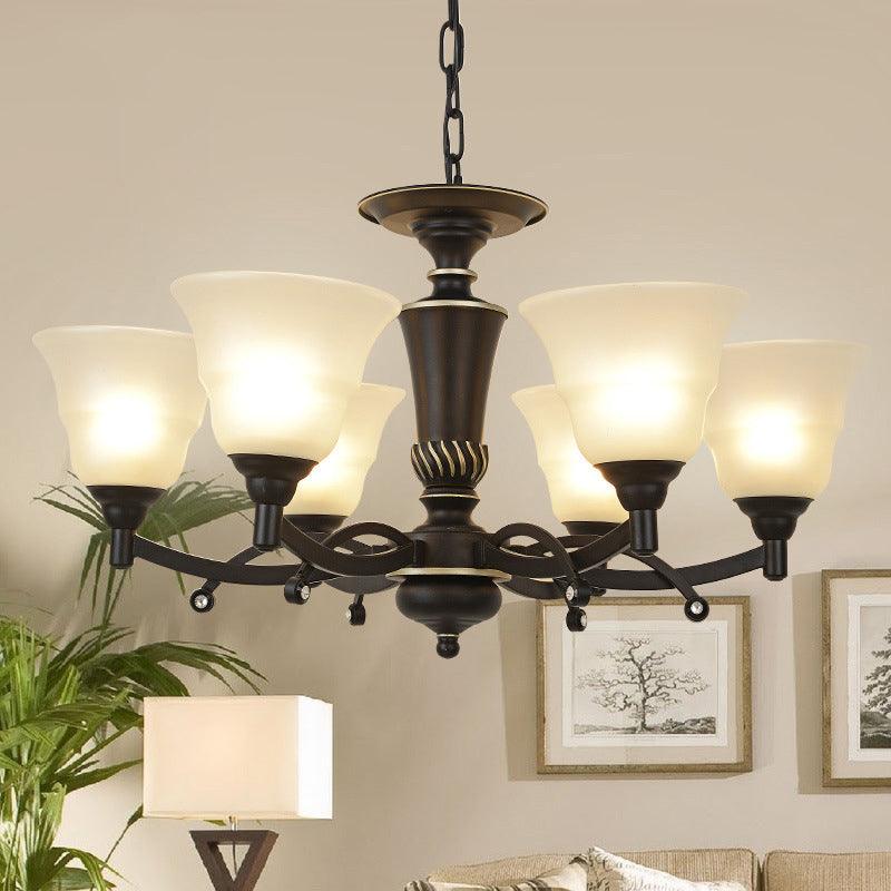 6/8 Bulbs Chandelier Lighting Bell Frosted Glass Fixture Black - Rebooters
