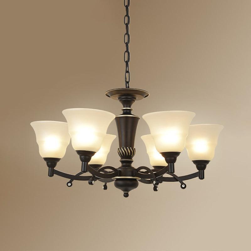 6/8 Bulbs Chandelier Lighting Bell Frosted Glass Fixture Black - Rebooters