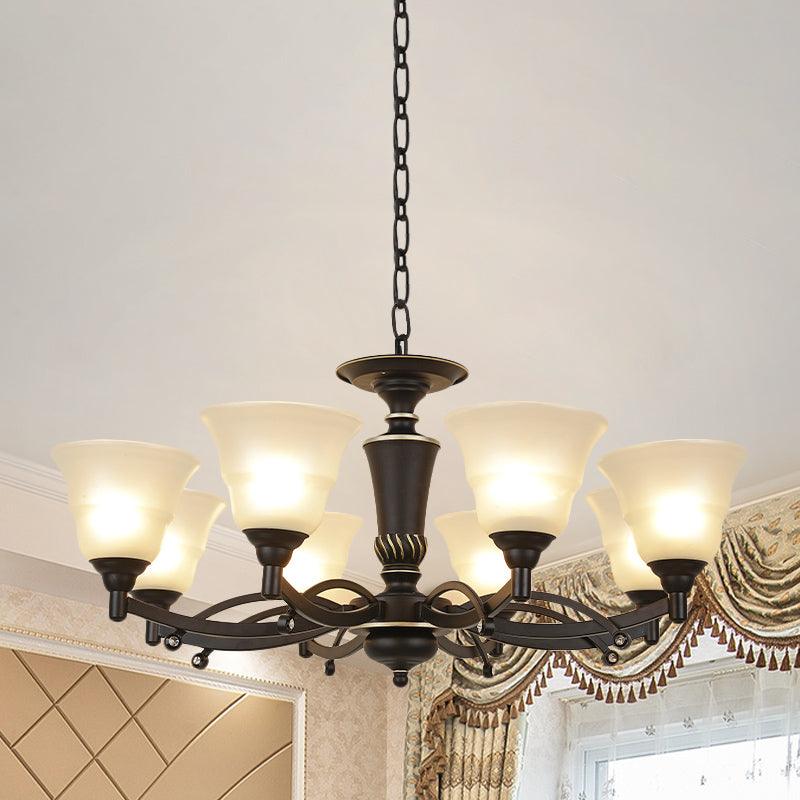 6/8 Bulbs Chandelier Lighting Bell Frosted Glass Fixture Black - Rebooters